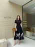 Women Elegant Pop Up Flower Puff Sleeves Long Dress